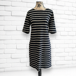 Banana Republic Black and White Striped Midi Dress